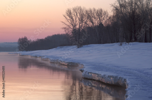 Morning shore of spring river