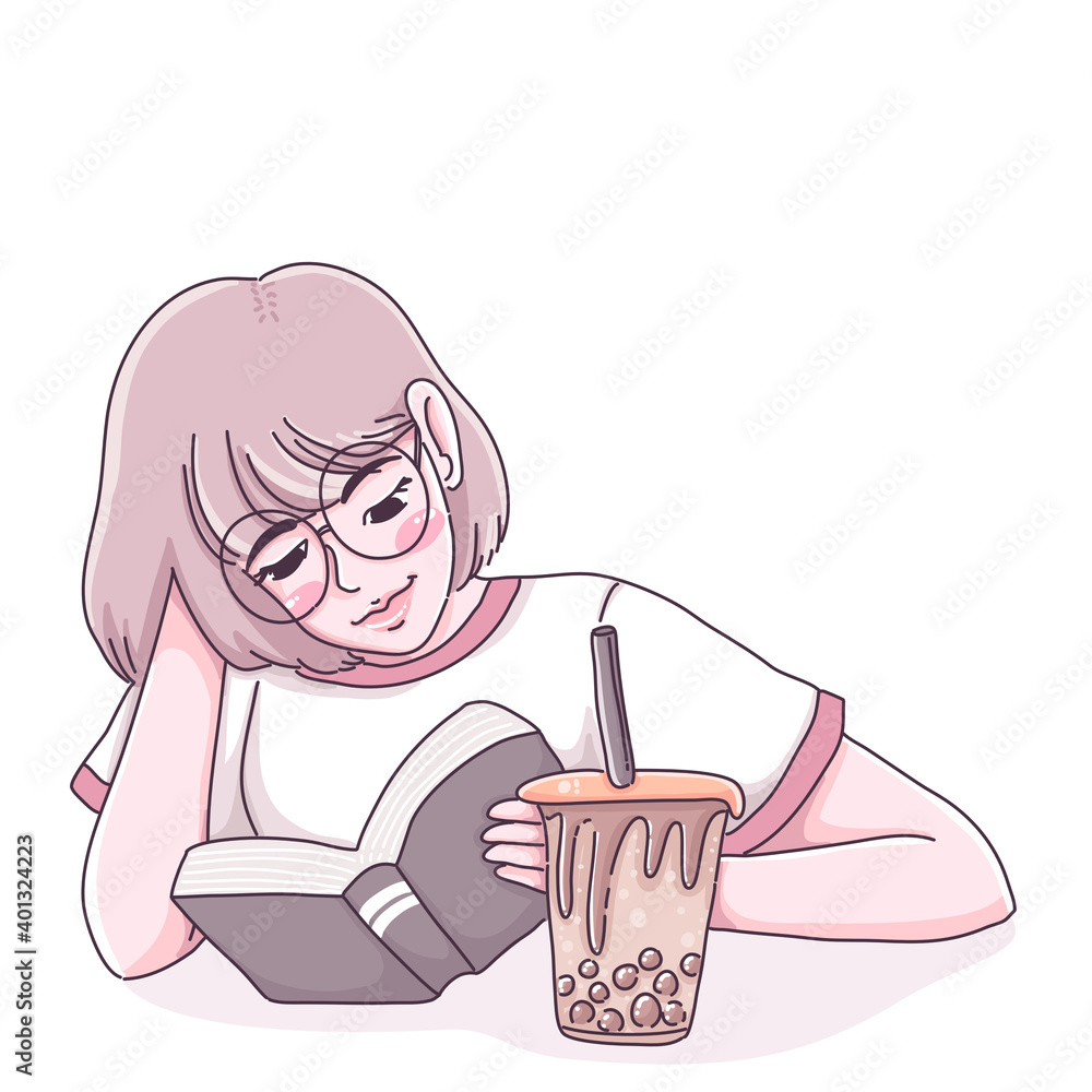 Girl is reading book illustration Girl is reading book illustration
