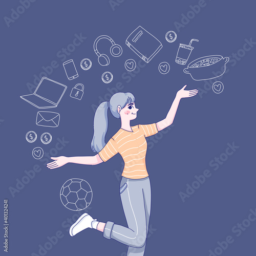 Working woman cartoon illustration 