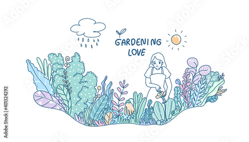 Gardening lover cartoon illustration 