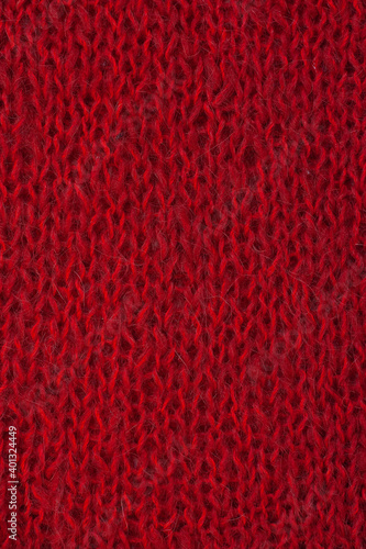 Konstfotografi Red mohair knitted canvas, hand knit, plain knitting,  clous-up, vertical photo