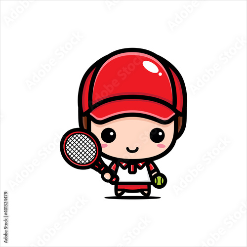 Cute tennis player boy character vector design
