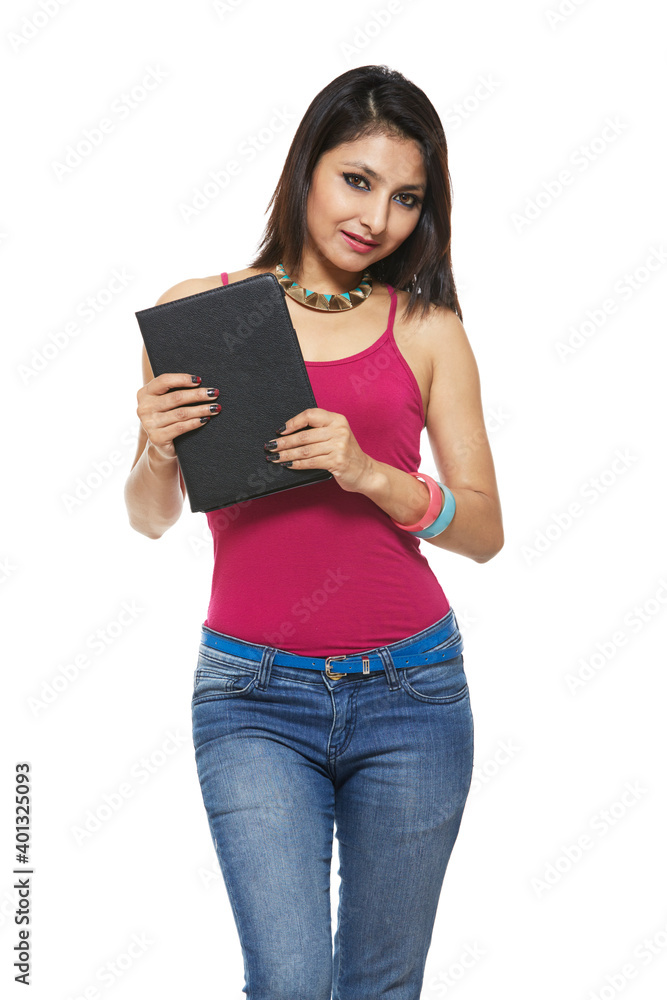 Attractive cheerful young women with digital tablet Attractive cheerful young women with digital tablet