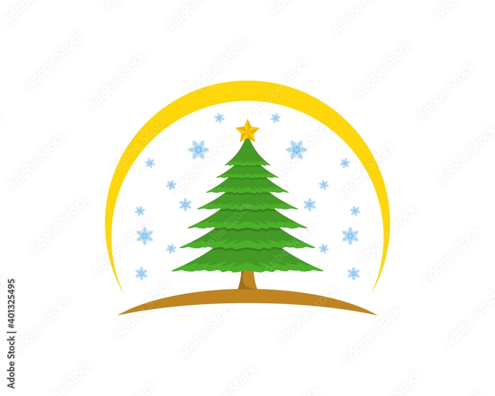 Christmas pine tree with yellow swoosh