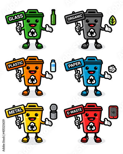 Cute trash can character vector design