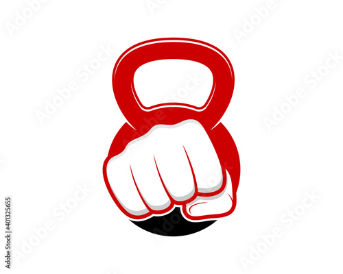 Punch hand inside the gym kettle bell