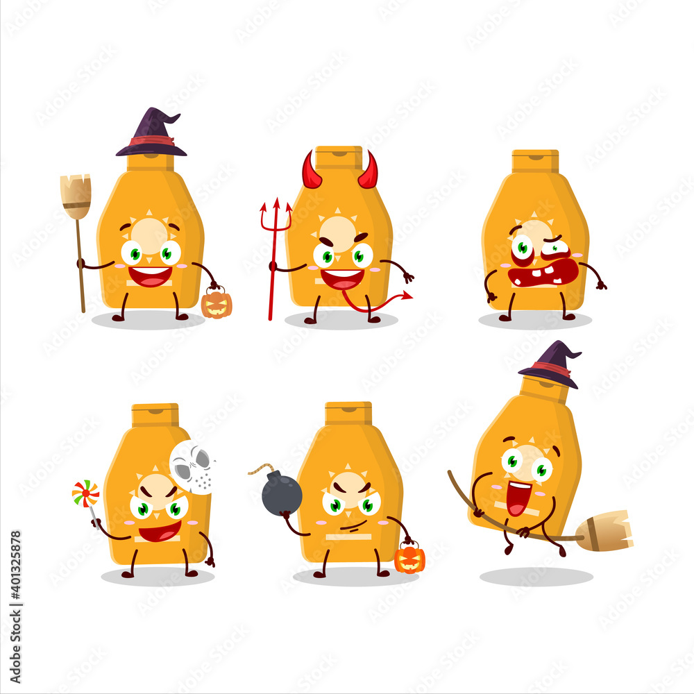 Halloween expression emoticons with cartoon character of lotion sunblock Halloween expression emoticons with cartoon character of lotion sunblock