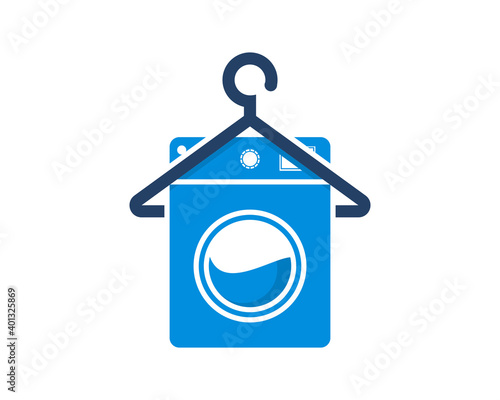 Washing machine with hanger laundry logo