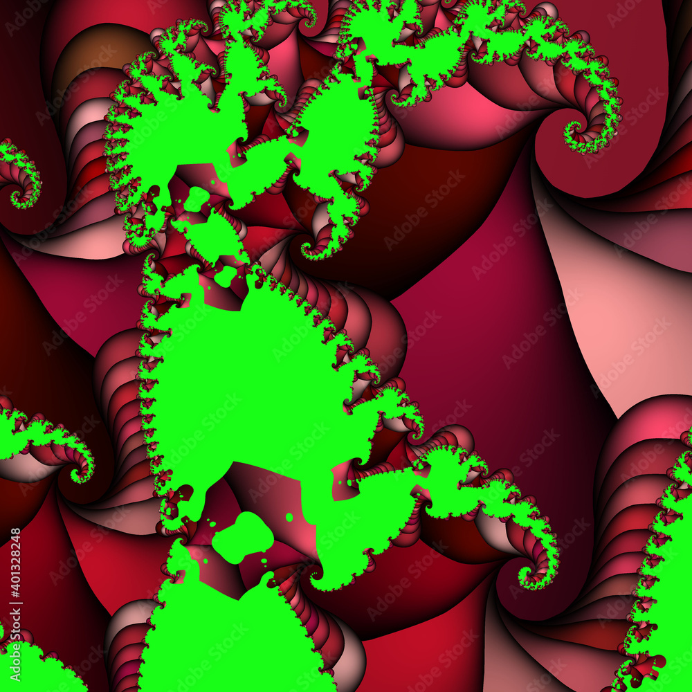 Purple pink geometries green dragon on red background Purple pink geometries green dragon on red background