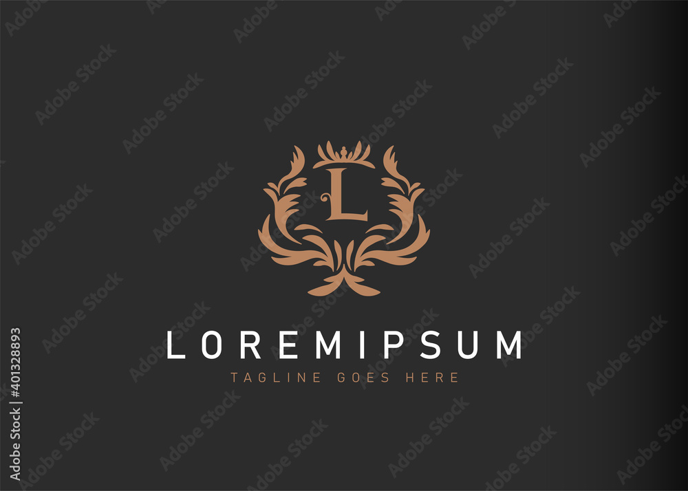 Fototapeta premium Heraldic initial letter L logo design. Vector illustration of elegant floral letter L icon design. Modern logo design with emblem style.