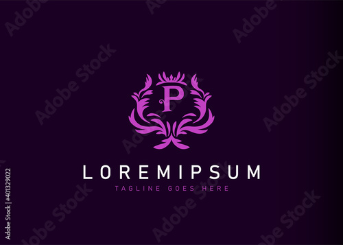 Heraldic initial letter P logo design. Vector illustration of elegant floral initial letter P icon design. Modern logo design with emblem style.