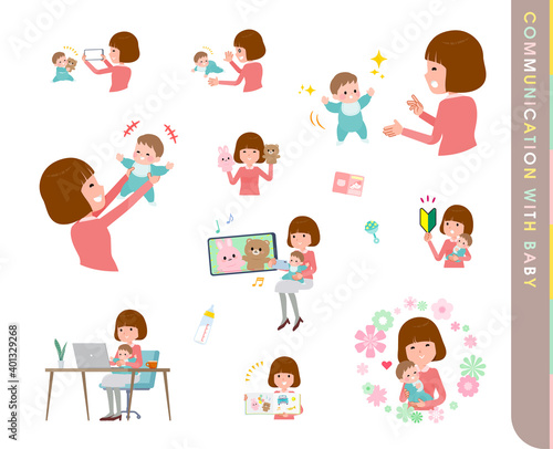 flat type Straight bangs women_with -baby