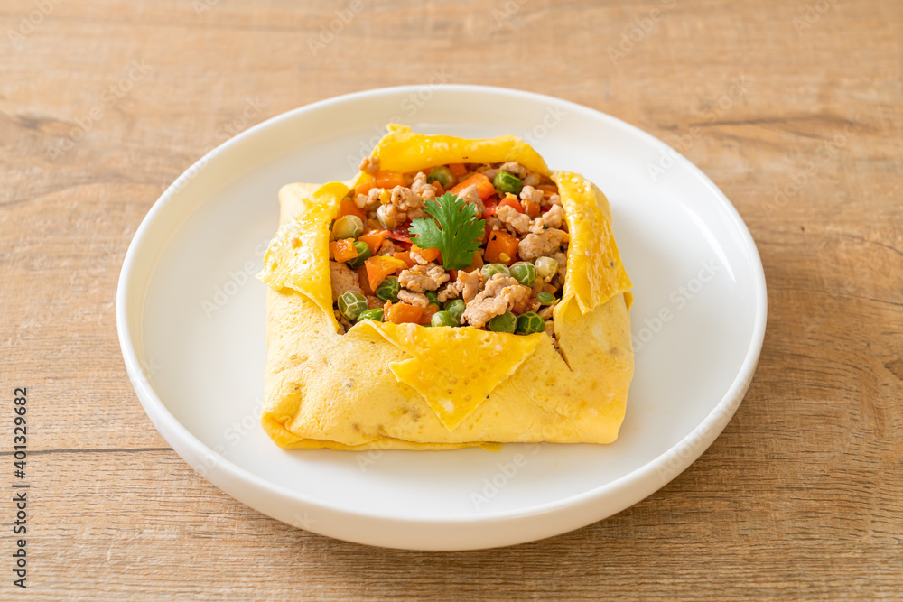 egg wrap or stuffed egg with minced pork and vegetable egg wrap or stuffed egg with minced pork and vegetable