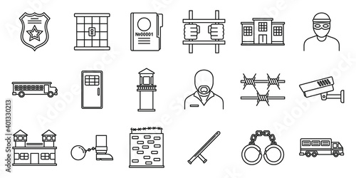 Prison human icons set. Outline set of prison human vector icons for web design isolated on white background