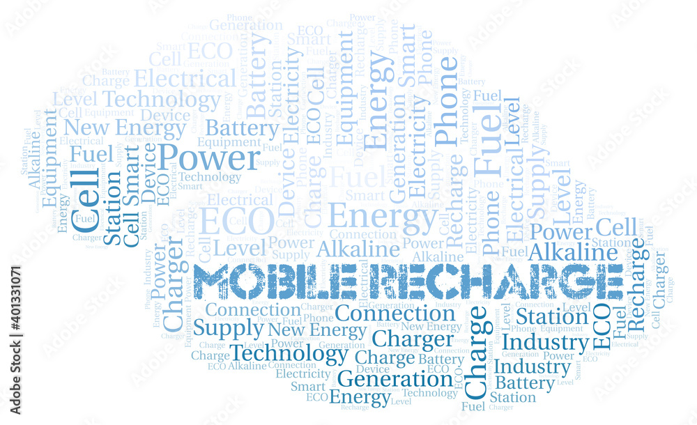 Obraz premium Mobile Recharge typography word cloud create with the text only.