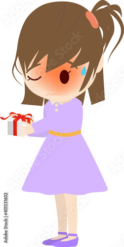 恥ずかしそうにプレゼントを渡す可愛い女の子供のイラスト