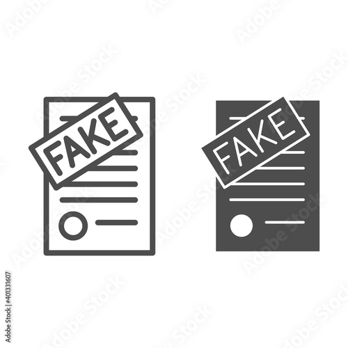 Fake documents line and solid icon, Black bookkeeping concept, forgery page of contract sign on white background, Fake contract icon in outline style for mobile concept, web design. Vector graphics.