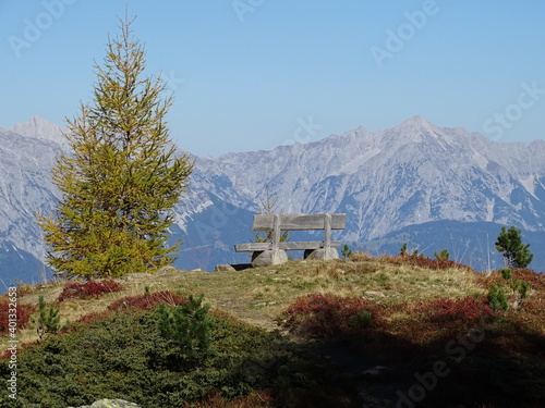 Zirbenweg am Patscherkofel oberhalb von Innsbruck Sistrans Lans Patsch gegenüber dem Karwendel Gebirge photo