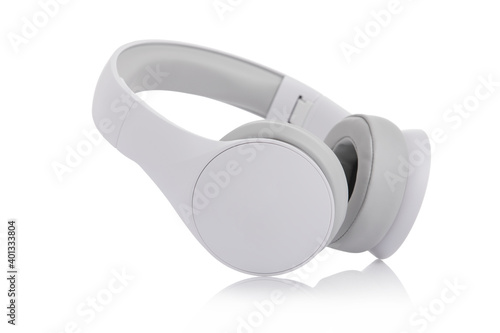 White headphones on white background.