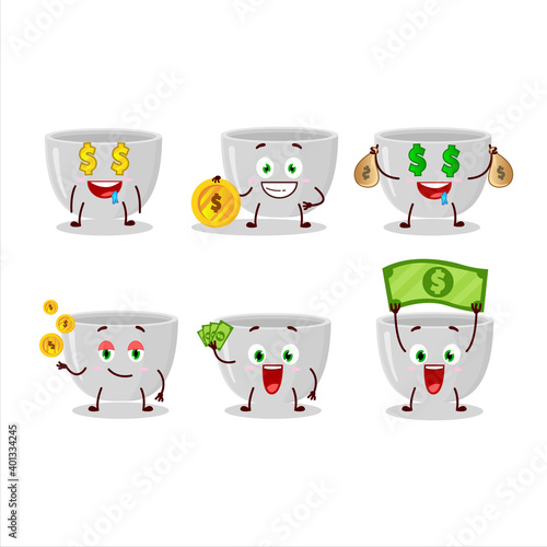 Plastic bowl cartoon character with cute emoticon bring money