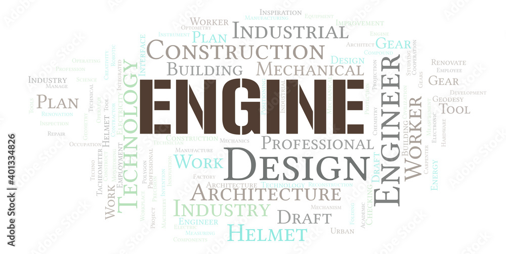 Obraz premium Engine typography word cloud create with the text only