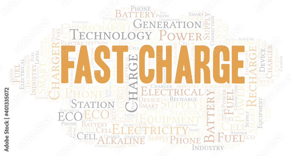 Fototapeta premium Fast Charge typography word cloud create with the text only.