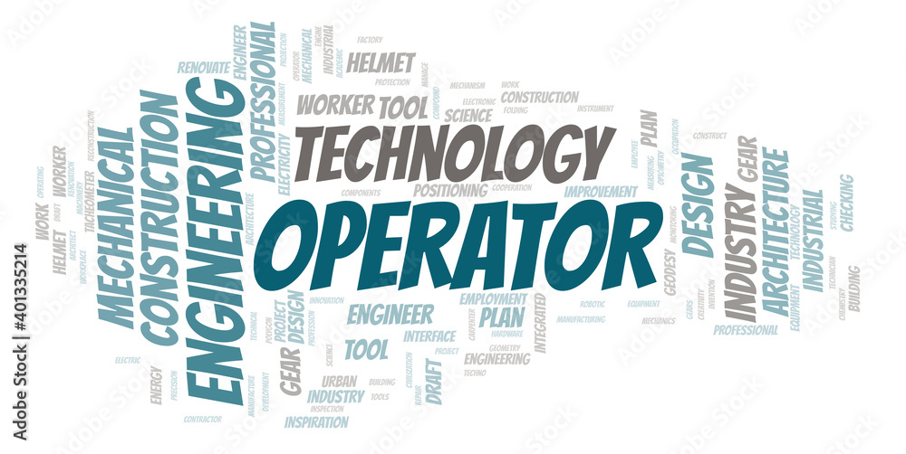 Operator typography word cloud create with the text only Operator typography word cloud create with the text only
