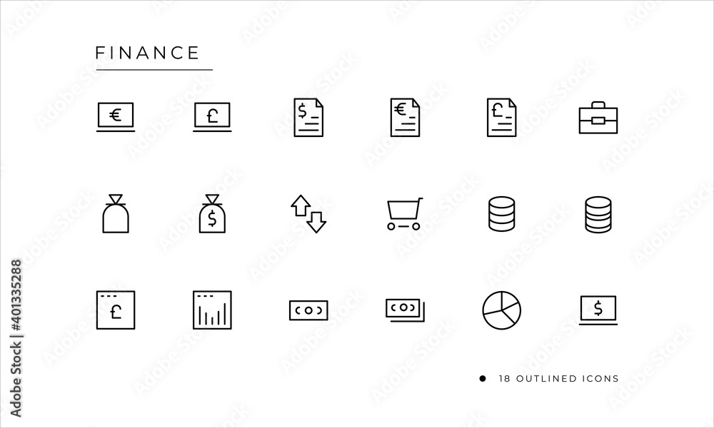 Finance icon set with outlined style Finance icon set with outlined style