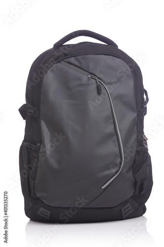 Black backpack isolated on white.