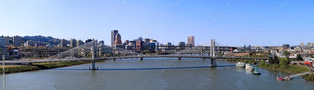 panorama of Portland, Oregon with river