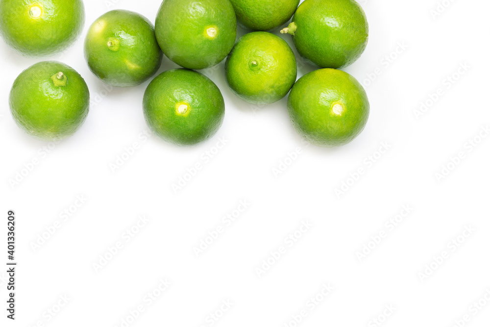 Group fresh green lemon lime circular on white background Group fresh green lemon lime circular on white background