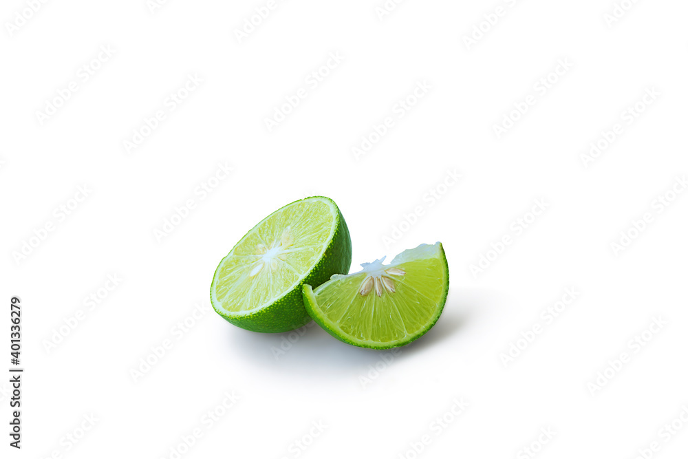 Citrus lime fruit segment isolated on white background - Clipping path Citrus lime fruit segment isolated on white background - Clipping path