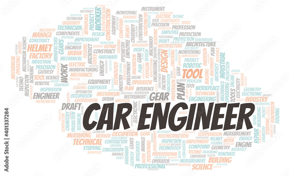 Obraz premium Car Engineer typography word cloud create with the text only