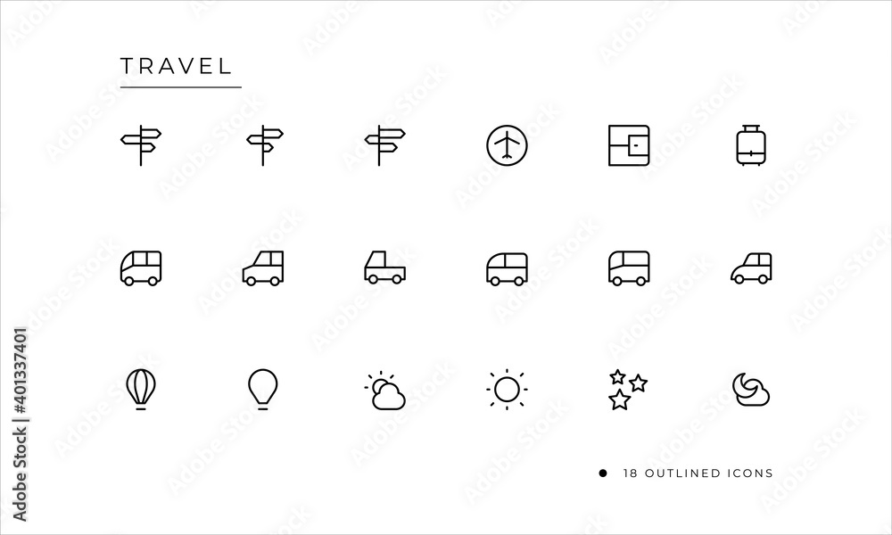 Travel icon set with outlined style Travel icon set with outlined style
