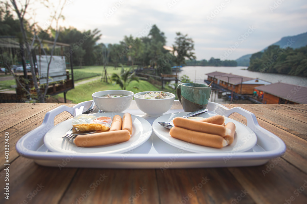 Fototapeta premium breakfast in the garden view
