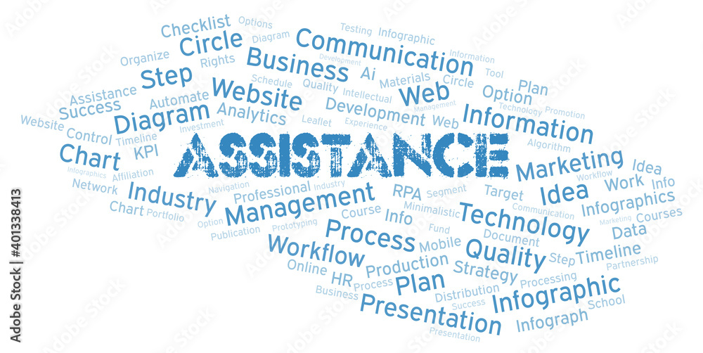Fototapeta premium Assistance typography word cloud create with the text only.