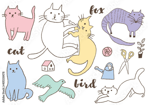 猫と鳥と狐イラスト