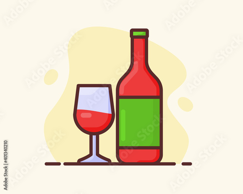 red wine pour in glass bottle with flat style