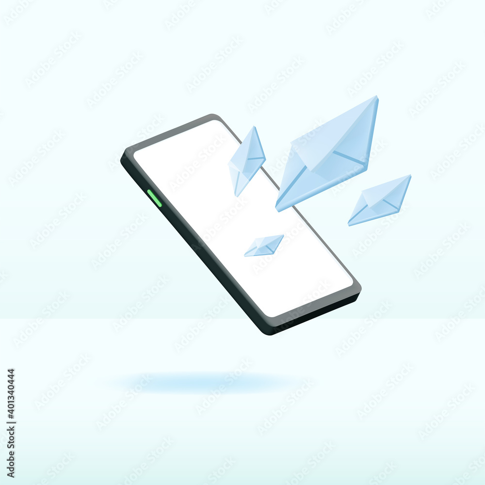 Smart phone sending bunch message 3D vector illustration Smart phone sending bunch message 3D vector illustration