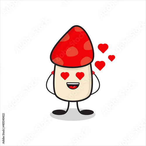 illustration of a cute mushroom mascot in love