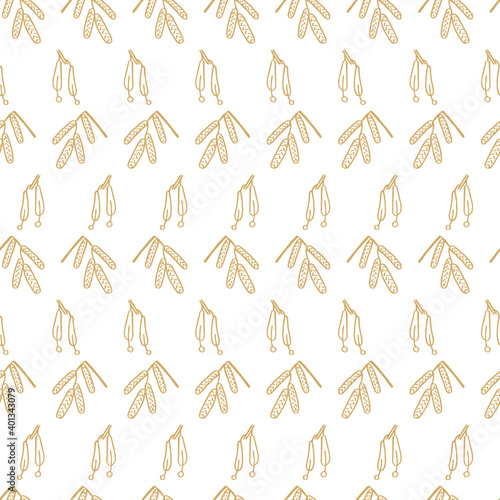 Hand drawn set of catkins and winged seeds as a background. Color seamless pattern. Vector illustration