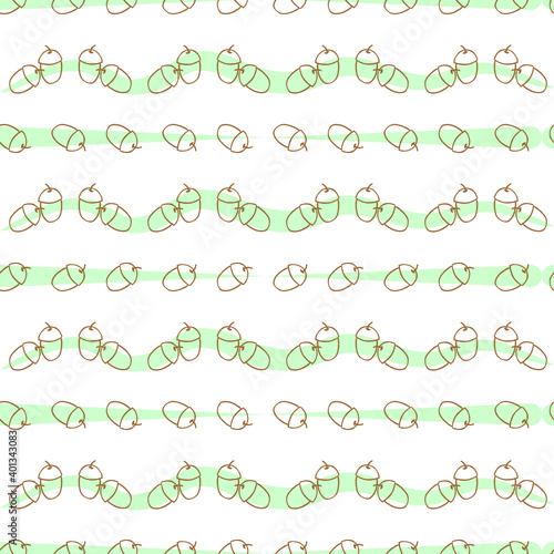 Hand drawn set of acorns as a background. Color seamless pattern. Vector illustration