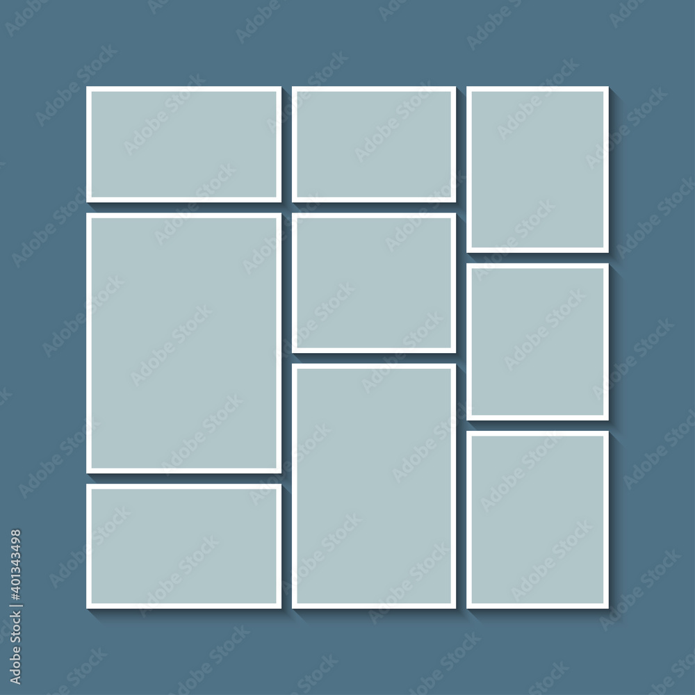 Vector empty collage board nine images, photo Vector empty collage board nine images, photo
