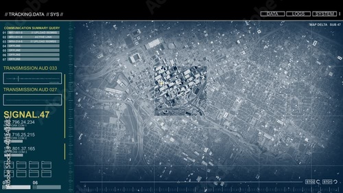 Military Satellite Surveillance Software.  Note - The software is my own motion graphic design and the satellite image is from NASA public domain.