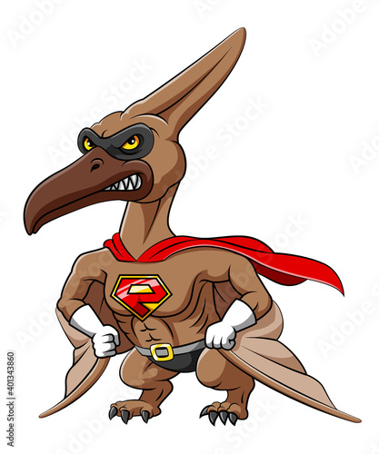 The muscular pteronodon with angry face and red robe wearing black mask and white gloves photo