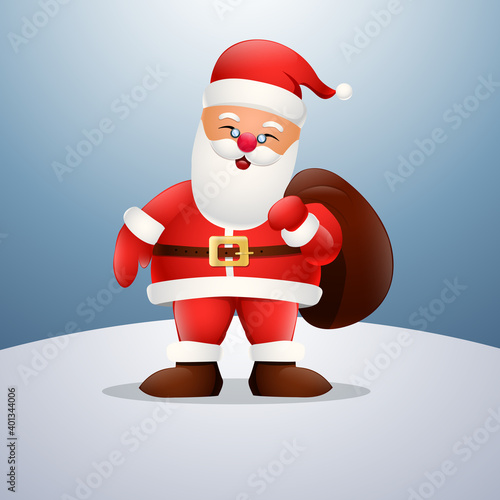 Cartoon happy Santa  Claus holding a bag