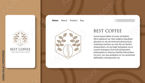 Best coffee logo and icon with mobile app and landing page template vector illustration