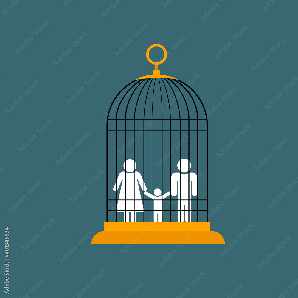 People are quarantined in cage. Family locked in cell. People are quarantined in cage. Family locked in cell.