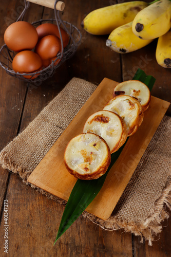 Roti Pisang Banjar, Indonesian traditional pancake from Banjarmasin, South Kalimanta, made from banana, egg, flour and coconut milk photo