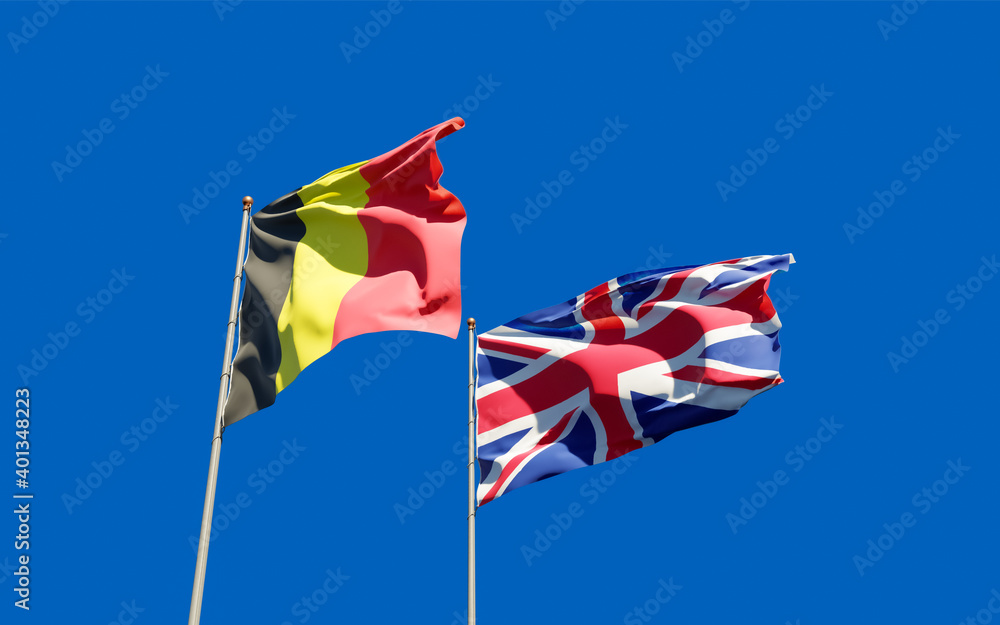 Flags of UK British and Belgium.